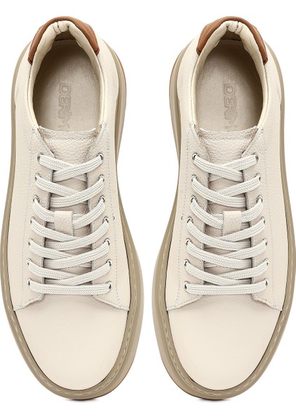 Erkek Beyaz Bağcıklı Kalın Tabanlı Deri Sneaker 25WFD6124FT