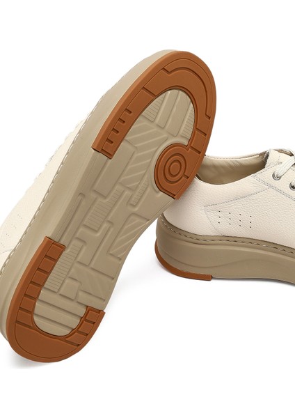 Erkek Beyaz Bağcıklı Kalın Tabanlı Deri Sneaker 25WFD6124FT