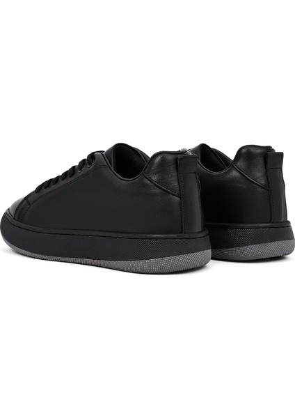 Erkek Siyah Bağcıklı Kalın Tabanlı Deri Sneaker 25WFD661218 indirimleri