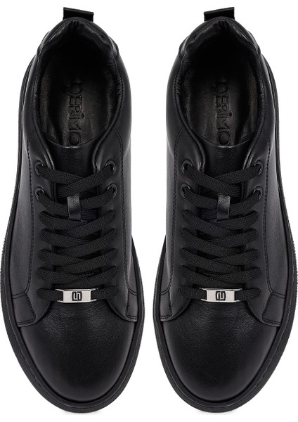 Erkek Siyah Bağcıklı Kalın Tabanlı Deri Sneaker 25WFD661218