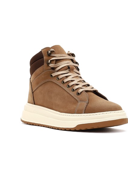 Erkek Bej Bağcıklı Kalın Tabanlı Nubuk Deri Spor Bot 25WFD6602V3