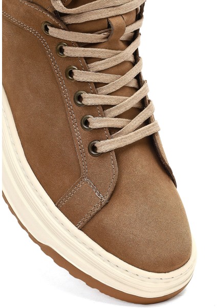 Erkek Bej Bağcıklı Kalın Tabanlı Nubuk Deri Spor Bot 25WFD6602V3