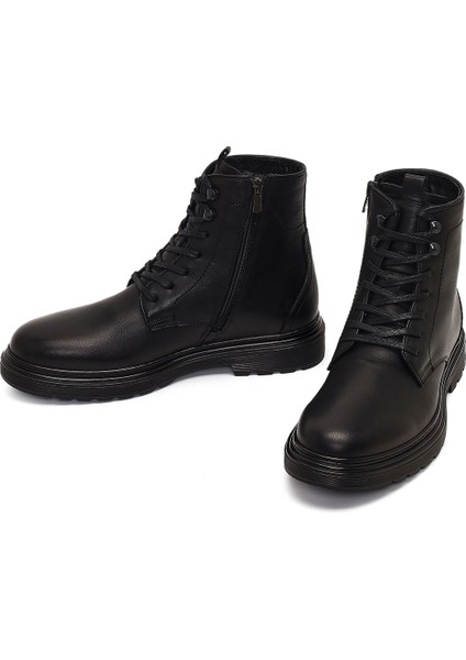 Erkek Siyah Fermuarlı Deri Casual Bot 25WFD678118 modelleri
