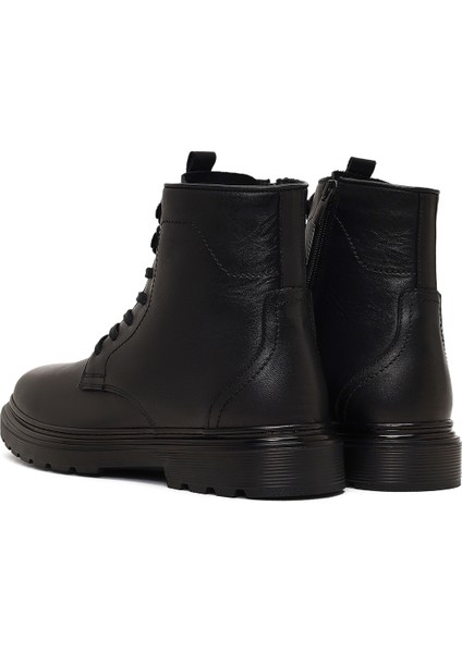 Erkek Siyah Fermuarlı Deri Casual Bot 25WFD678118