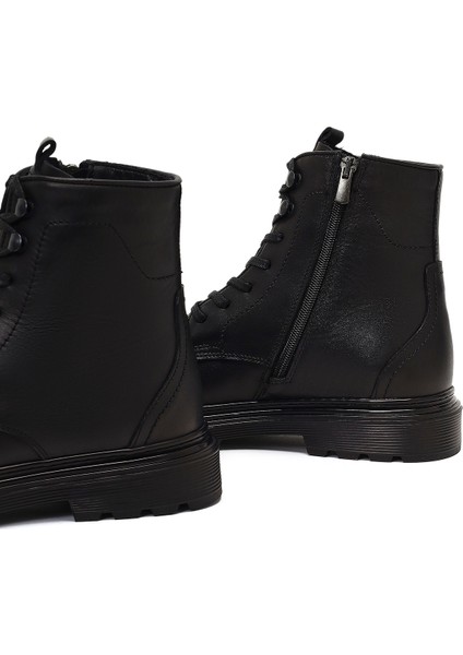 Erkek Siyah Fermuarlı Deri Casual Bot 25WFD678118