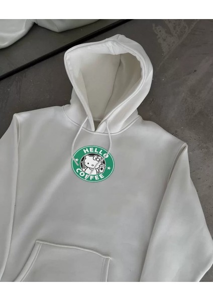 Üç Iplik Penye Uzun Kol Kapüşonlu Sweatshirt - Beyaz