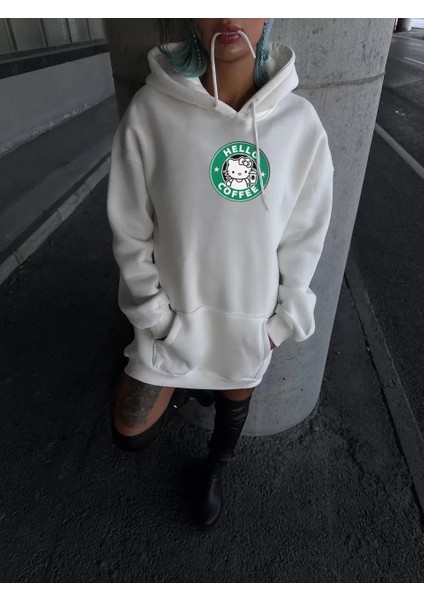 Üç Iplik Penye Uzun Kol Kapüşonlu Sweatshirt - Beyaz indirimleri