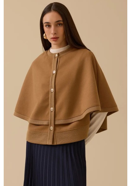 Kadın Katmanlı Kaşe Panço - Camel