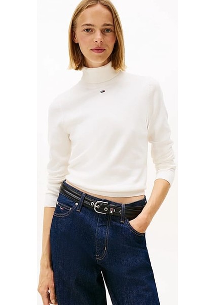 Kadın Essential Slim Fit Balıkçı Yaka Kazak - Kırık Beyaz