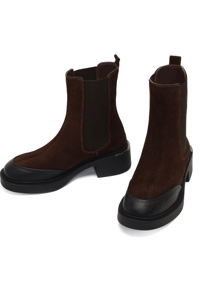 Kadın Kahverengi Kalın Tabanlı Süet Deri Chelsea Bot 25WFD340110 modelleri