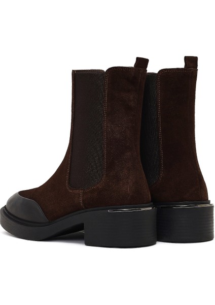 Kadın Kahverengi Kalın Tabanlı Süet Deri Chelsea Bot 25WFD340110