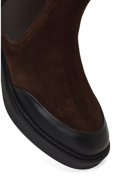 Kadın Kahverengi Kalın Tabanlı Süet Deri Chelsea Bot 25WFD340110