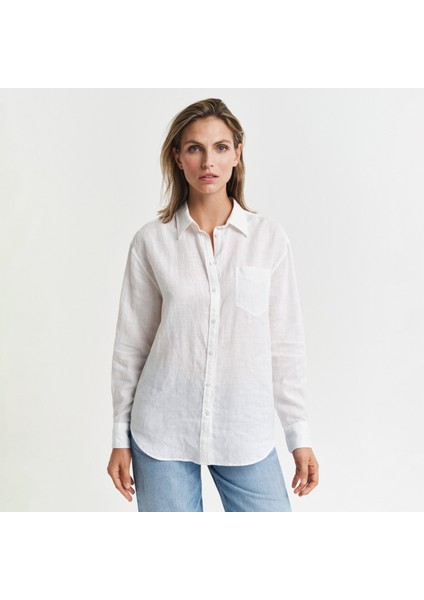 Kadın Beyaz Relaxed Fit Klasik Yaka Gömlek