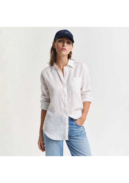 Kadın Beyaz Relaxed Fit Klasik Yaka Gömlek fiyatları