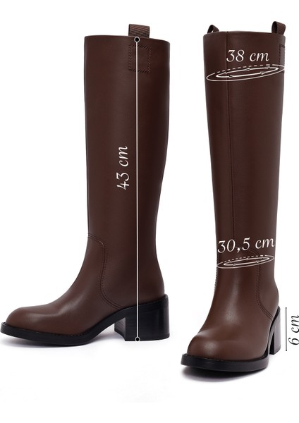 Kadın Kahverengi Kalın Topuklu Deri Çizme 25WFD491618 fiyatları