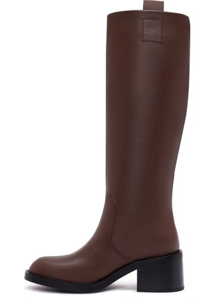 Kadın Kahverengi Kalın Topuklu Deri Çizme 25WFD491618 fırsatları