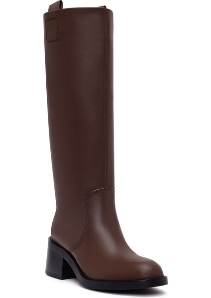 Kadın Kahverengi Kalın Topuklu Deri Çizme 25WFD491618