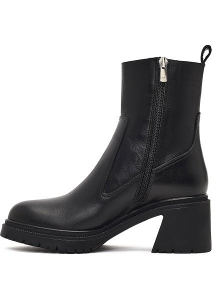 Kadın Siyah Fermuarlı Kalın Topuklu Deri Bot 25WFD230418 fırsatları