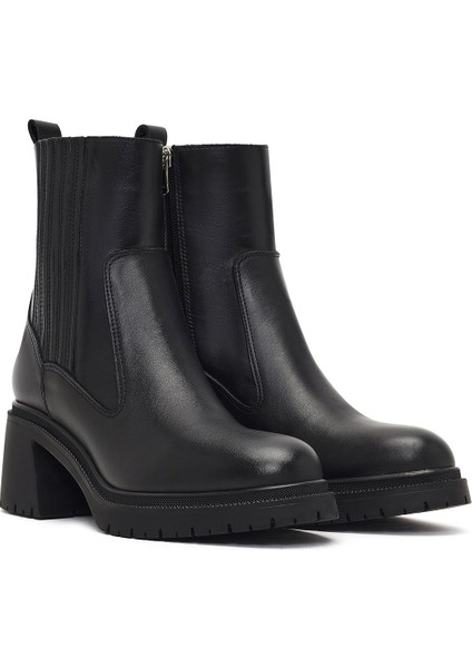 Kadın Siyah Fermuarlı Kalın Topuklu Deri Bot 25WFD230418 indirimleri
