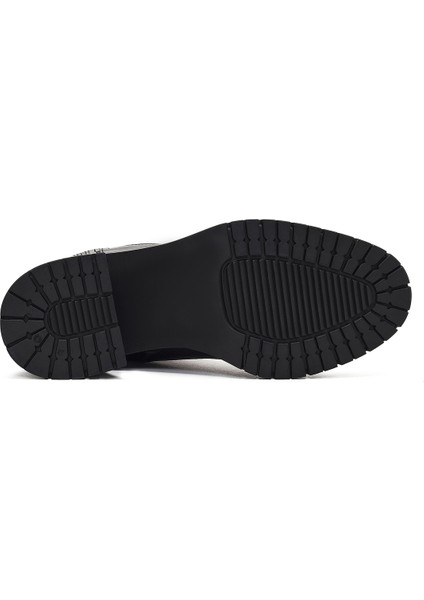 Kadın Siyah Fermuarlı Kalın Topuklu Deri Bot 25WFD230418