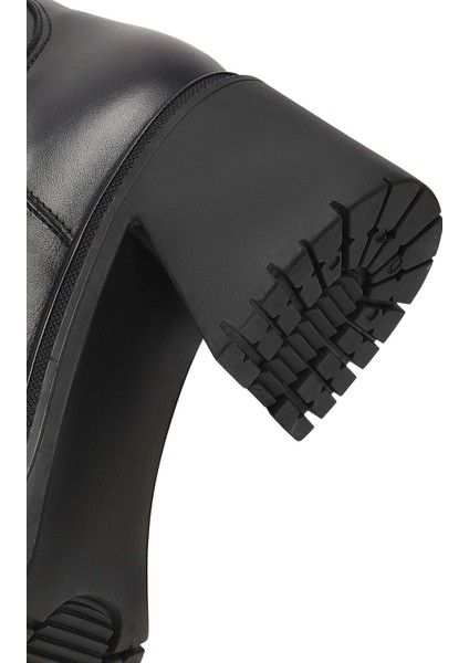 Kadın Siyah Fermuarlı Kalın Topuklu Deri Bot 25WFD230418