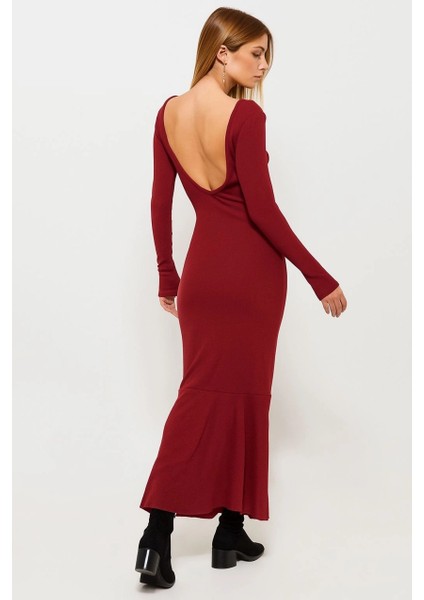 Kadın Bordo U Yaka Maxi Elbise EY1129 fiyatları