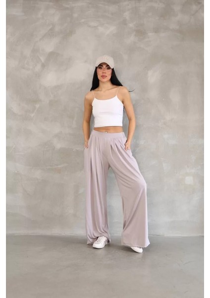 Osy Modal Yumuşak Dokulu Kadın Kumaş Boru Paça Salaş Eşofman - Bej