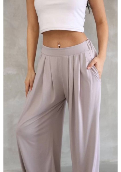 Osy Modal Yumuşak Dokulu Kadın Kumaş Boru Paça Salaş Eşofman - Bej fiyatları