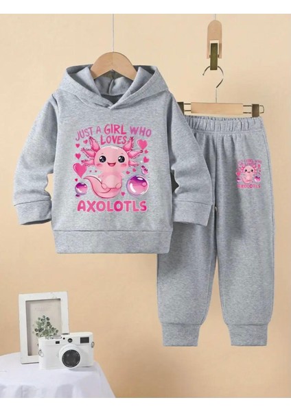 Punıx Kıds Axolotls Baskılı Yüksek Kalite 3 Iplik Kışlık Kalın Kumaş Kızçocuk Eşofman Takımı