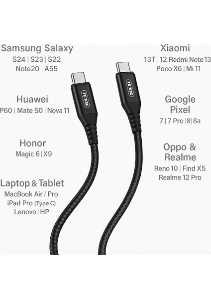60W Type-C To Type-C Hızlı Şarj Kablosu %99 Daha Hızlı 3A Şarj Örgü Kablo Sr Uç Koruması Dayanıklı ve Güvenli Kullanım fırsatları