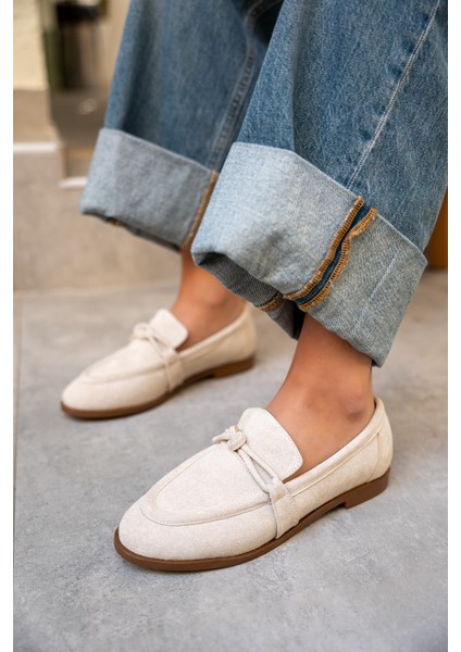 Onapy Bej Süet Düz Taban Düğüm Detaylı Ayakkabı modelleri
