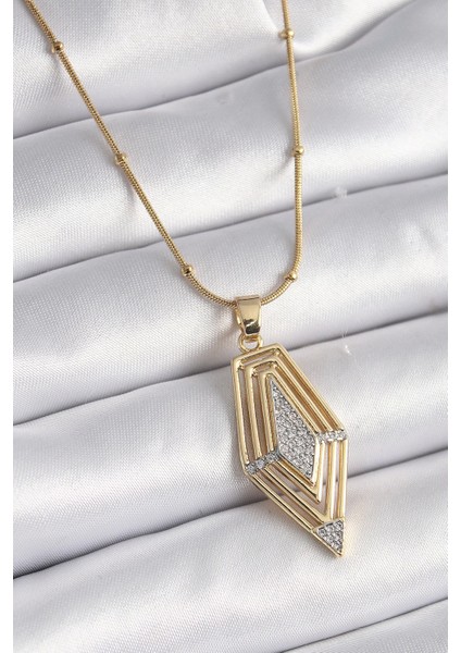 Bfs 316L Çelik Gold Renk Zirkon Taşlı Vintage Model Kadın Kolye