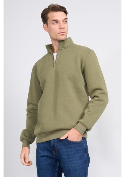 Çetinkaya Mentality 3907 3 Ip Dik Yaka Haki Sweatshirt