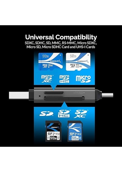 Sd, Micro Sd Kart Okuyucu, USB Tip C 3.2 Gen 1 Kart Okuyucu, 5gbps Yüksek Hızlı Harici Kart Okuyucu, Otg Adaptörü, Mmc/tf/sdxc/sdhc/micro Sdhc/micro Sdxc, Pc, Vb. Için (Cr-Bca2) Destekler modelleri