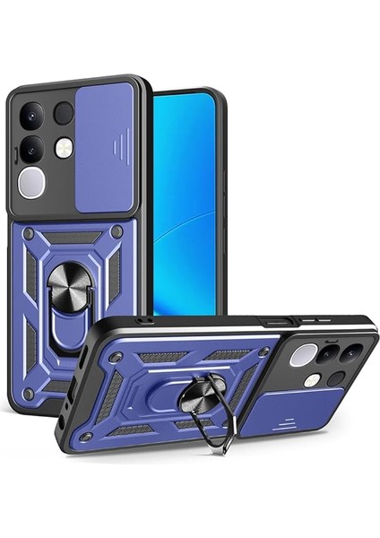 Vivo Y29 4g Kılıf Silikon Tank Standlı Kamera Korumalı Kılıf Lacivert