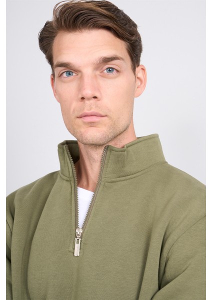 Çetinkaya Mentality 3907 3 Ip Dik Yaka Haki Sweatshirt modelleri