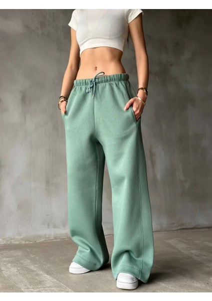 Palazzo Bol Paça Eşofman Pantolon - Yeşil