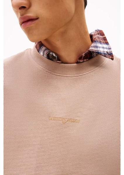 Erkek Rahat Kalıp Waffle Dokulu Sweatshirt - Bej fırsatları
