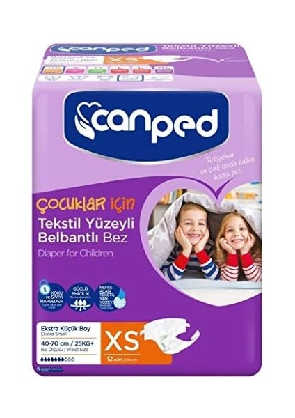 Canbebe Canped Belbantlı Tekstil Hasta Bezi, Xs 12'li