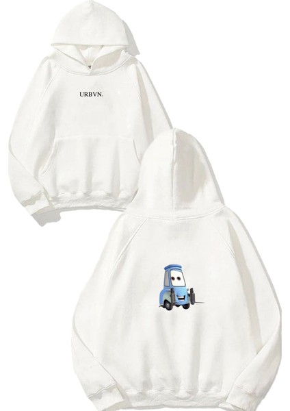 Guido Tasarım Baskılı Oversize Beyaz Kapüşonlu Sweatshirt