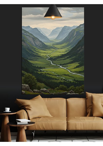 Geniş Yeşil Tepelerle Çevrili Vadi Manzarası Dekoratif Kanvas - Mdf Ahşap Tablo indirimleri