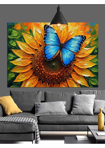 Mavi Kelebek ve Ayçiçeği Dekoratif Kanvas - Mdf Ahşap Tablo fiyatları