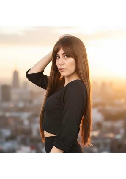 Fiber Sentetik Uzun Düz Kahküllü Peruk - Kumral