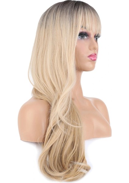 Doğal Dalgalı Perçemli Fiber Sentetik Uzun Boy Peruk - Kumral / Platin Ombre ve Röfleli modelleri
