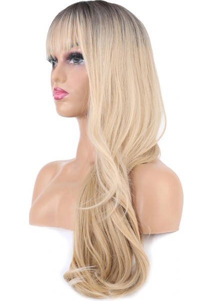 Doğal Dalgalı Perçemli Fiber Sentetik Uzun Boy Peruk - Kumral / Platin Ombre ve Röfleli fırsatları