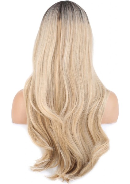 Doğal Dalgalı Perçemli Fiber Sentetik Uzun Boy Peruk - Kumral / Platin Ombre ve Röfleli indirimleri