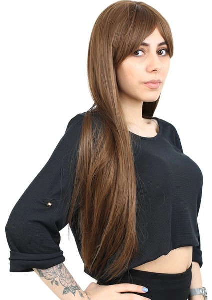 Fiber Sentetik Uzun Düz Kahküllü Peruk - Kumral modelleri