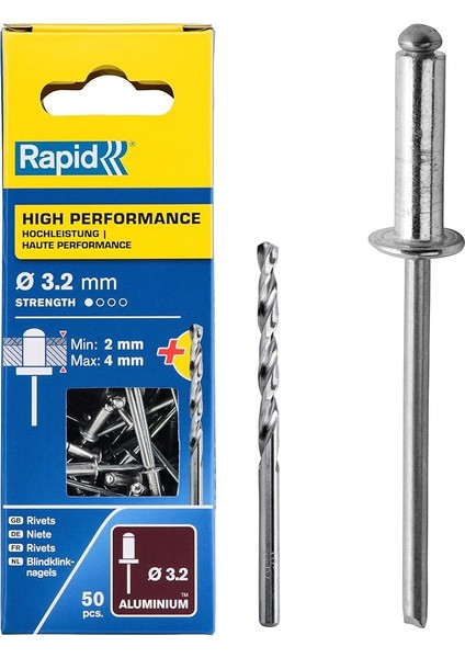 Kör Perçin Universal Alüminyum, 50 Adet Matkap Ucu Dahil, 3,2 x 8 Mm, 5000383