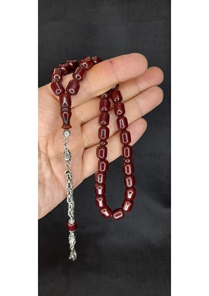 Çubuk Kehribar Tesbih Koyu Kahverengi Kapsül Kesim T-437