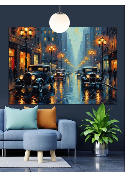 Yağmurlu Şehir Işıkları Dekoratif Kanvas - Mdf Ahşap Tablo fiyatları